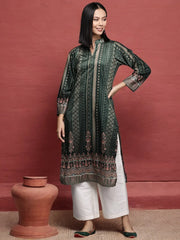 Green Geometric Printed Gotta Patti Velvet Kurta-AHKUVLDP-1110