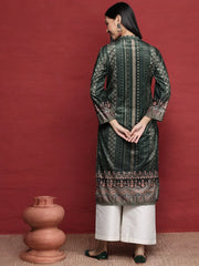 Green Geometric Printed Gotta Patti Velvet Kurta-AHKUVLDP-1110