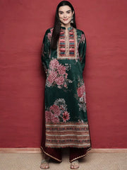 Women Floral Printed Gotta Patti Velvet Kurta-AHKUVLDP-1117