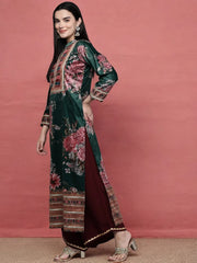 Women Floral Printed Gotta Patti Velvet Kurta-AHKUVLDP-1117