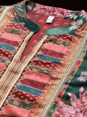 Women Floral Printed Gotta Patti Velvet Kurta-AHKUVLDP-1117