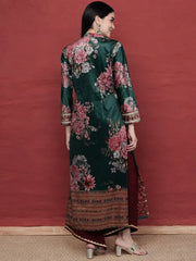 Women Floral Printed Gotta Patti Velvet Kurta-AHKUVLDP-1117