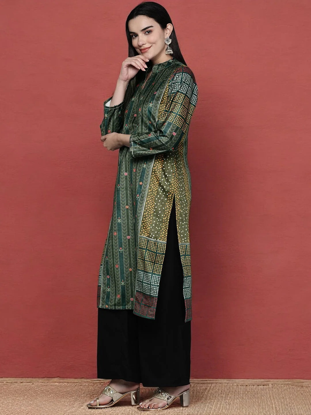 Stylish Striped Indian Kurta | Women's Velvet Gotta Patti