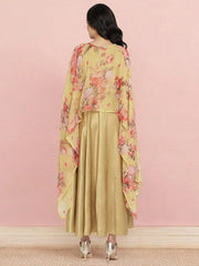 Mustard Color Velvet Kurta With Attached Printed Dupatta-AHKUVLDP-897