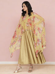 Mustard Color Velvet Kurta With Attached Printed Dupatta-AHKUVLDP-897