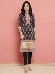 Black Color Digital Print Velvet Kurta-AHKUVLDP-904