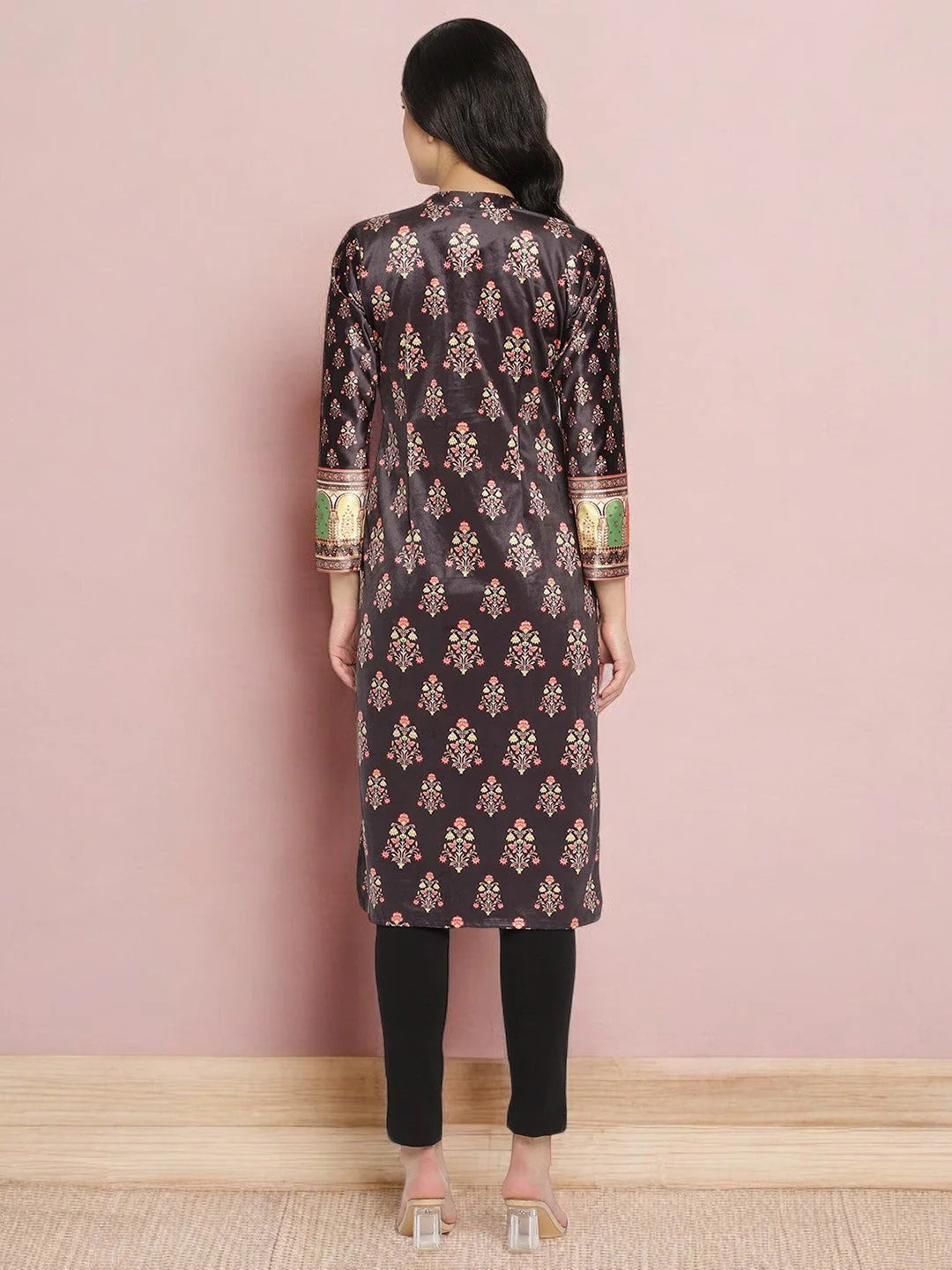 Striped Velvet Indian Kurta for Women | Vibrant Polyester