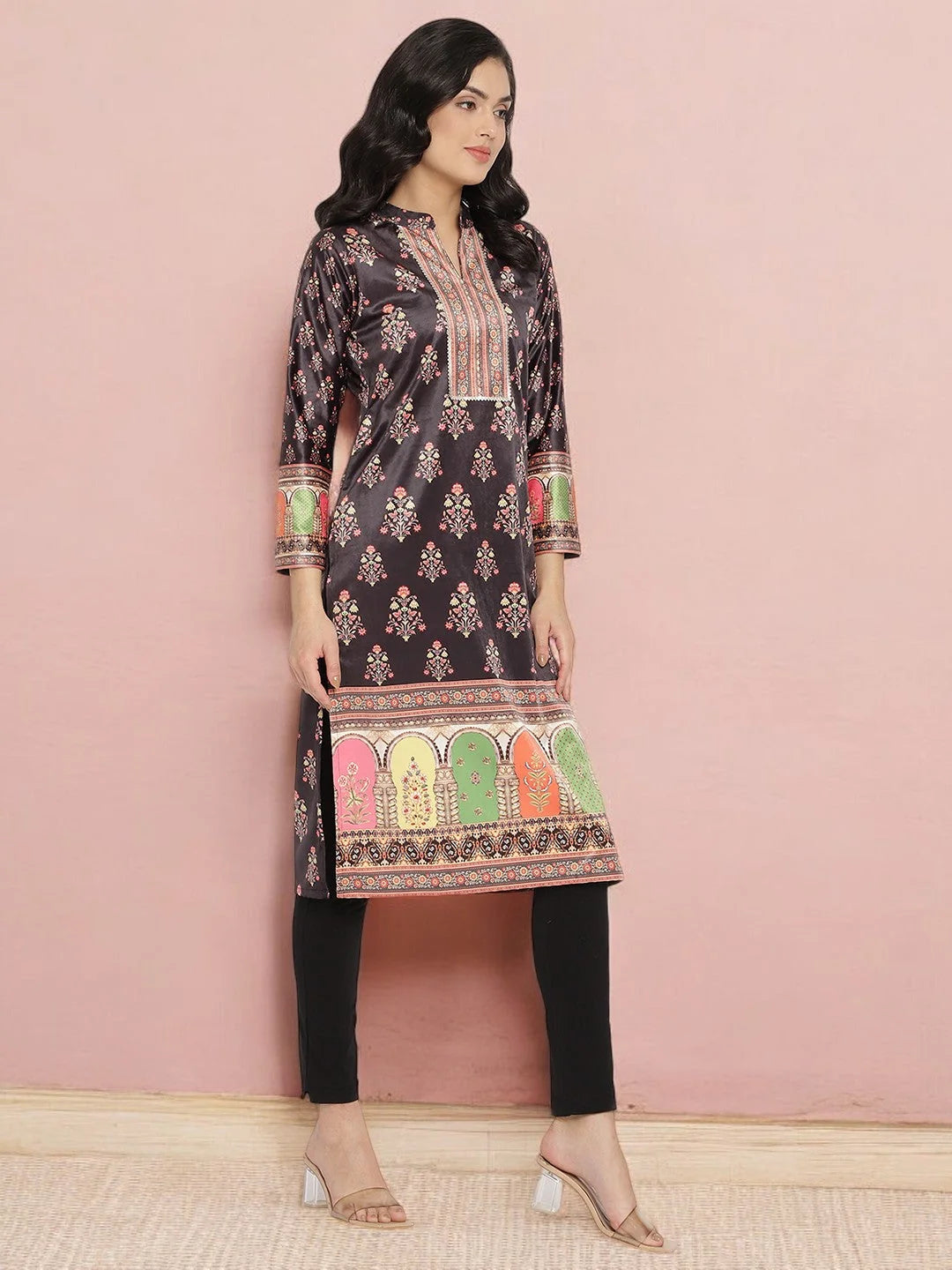 Striped Velvet Indian Kurta for Women | Vibrant Polyester