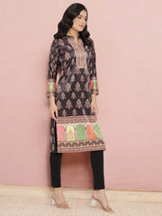 Black Color Digital Print Velvet Kurta-AHKUVLDP-904