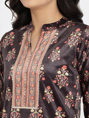 Black Color Digital Print Velvet Kurta-AHKUVLDP-904