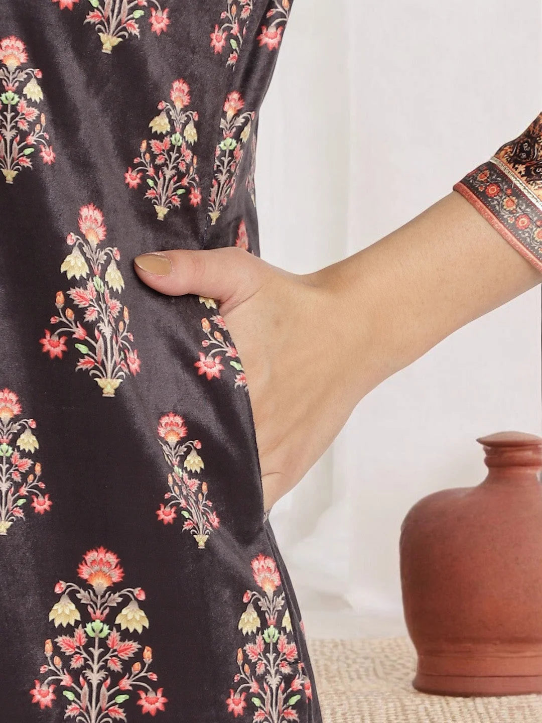 Striped Velvet Indian Kurta for Women | Vibrant Polyester