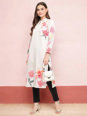 Off White Digital Floral Print Velvet Kurta-AHKUVLDP-905