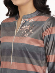 Multi Colour Stripe Digital Print Velvet Kurta-AHKUVLDP-909