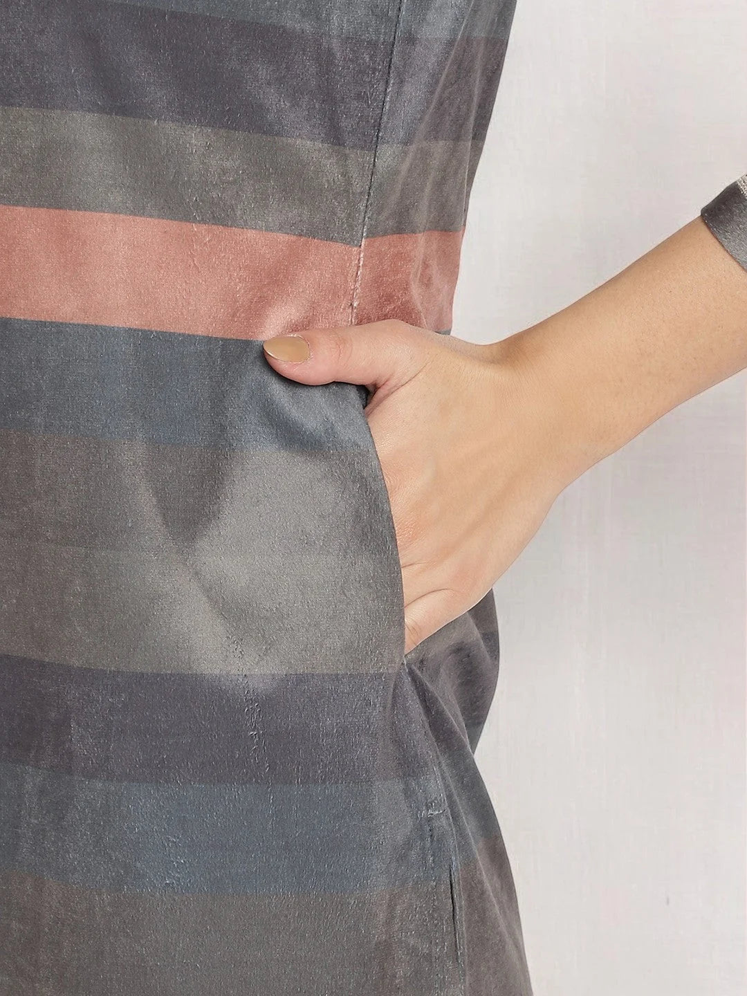 Multi-Color Stripe Velvet Kurta|Indian Kurta for Ladies-AHKUVLDP-909