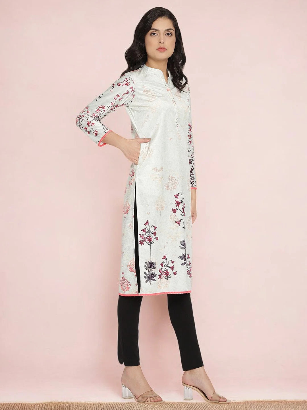 Light Green Digital Print Velvet Indian Kurta for Women