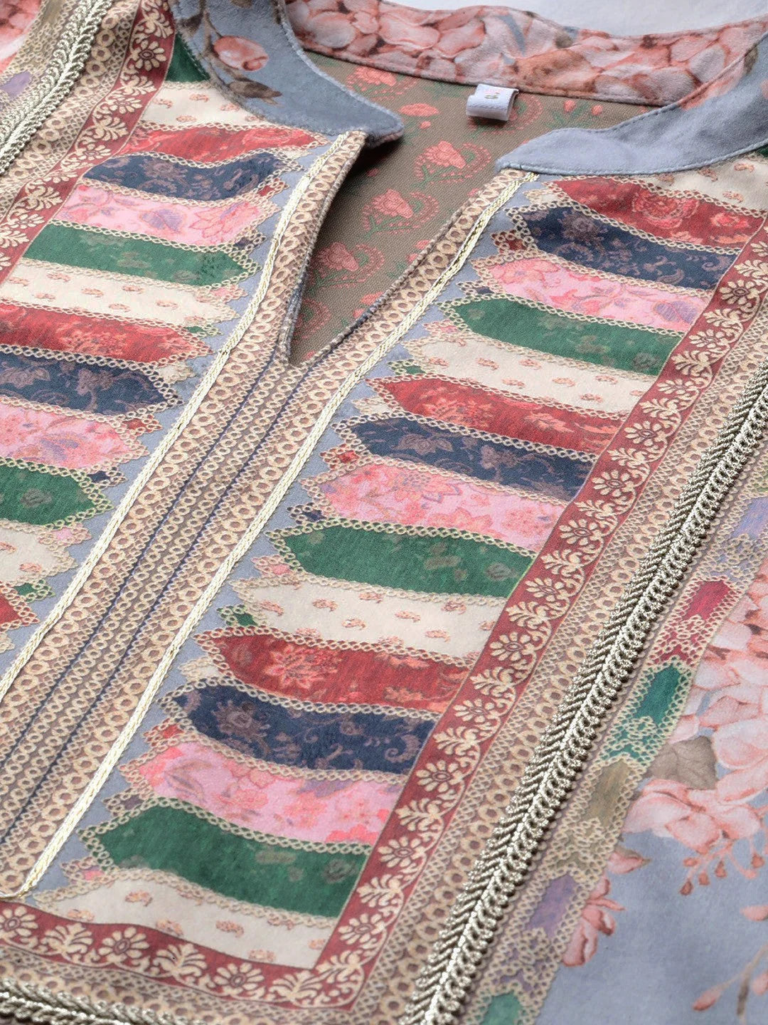 Grey Floral Velvet Kurta | Indian Kurta for Women | Vibrant