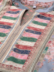 Grey Floral Printed Velvet Kurta-AHKUVLDP2-1113