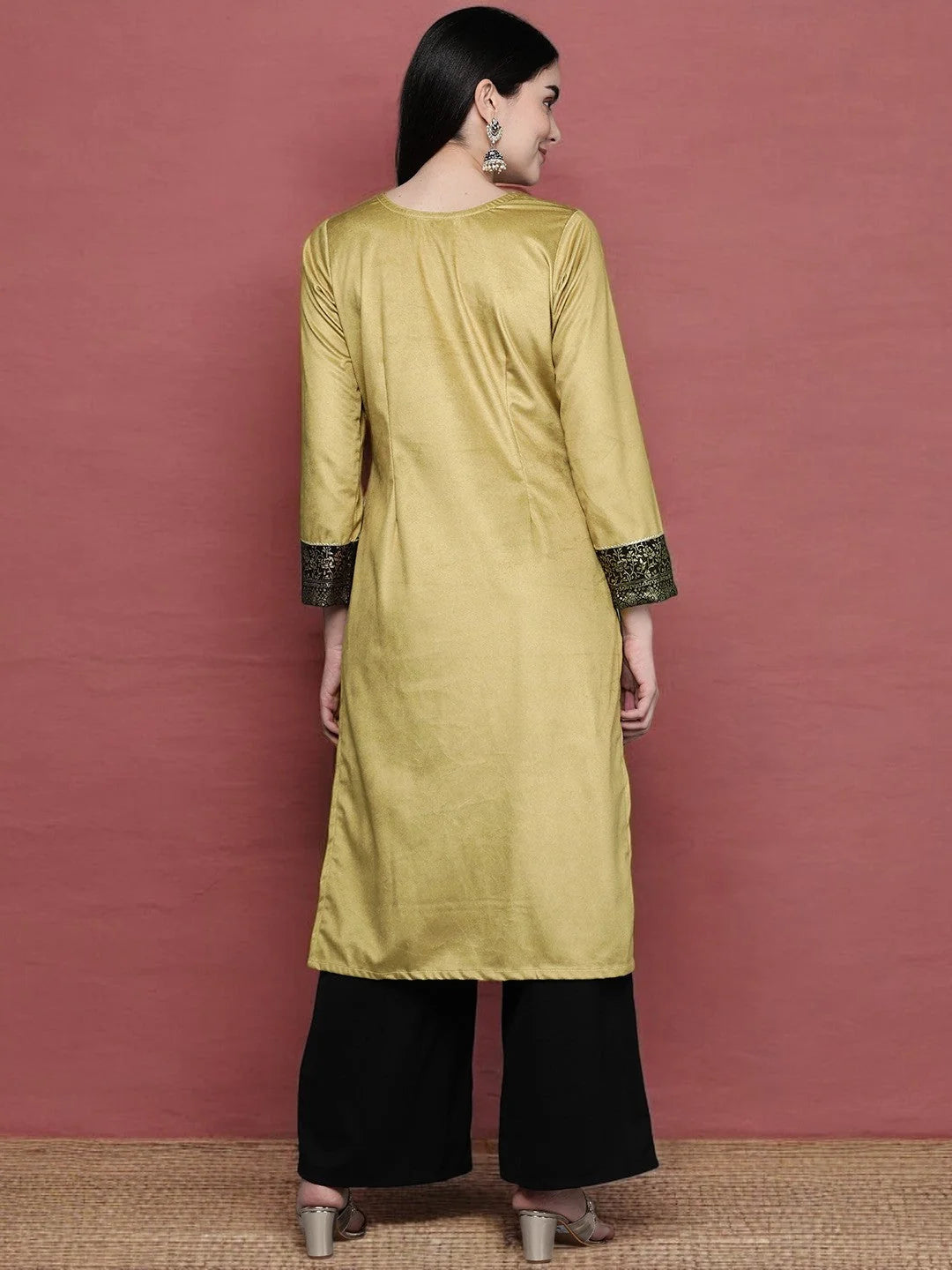 Floral Yoke Design Gotta Patti Velvet Kurta | Indian Kurtis - AHKUVLGP