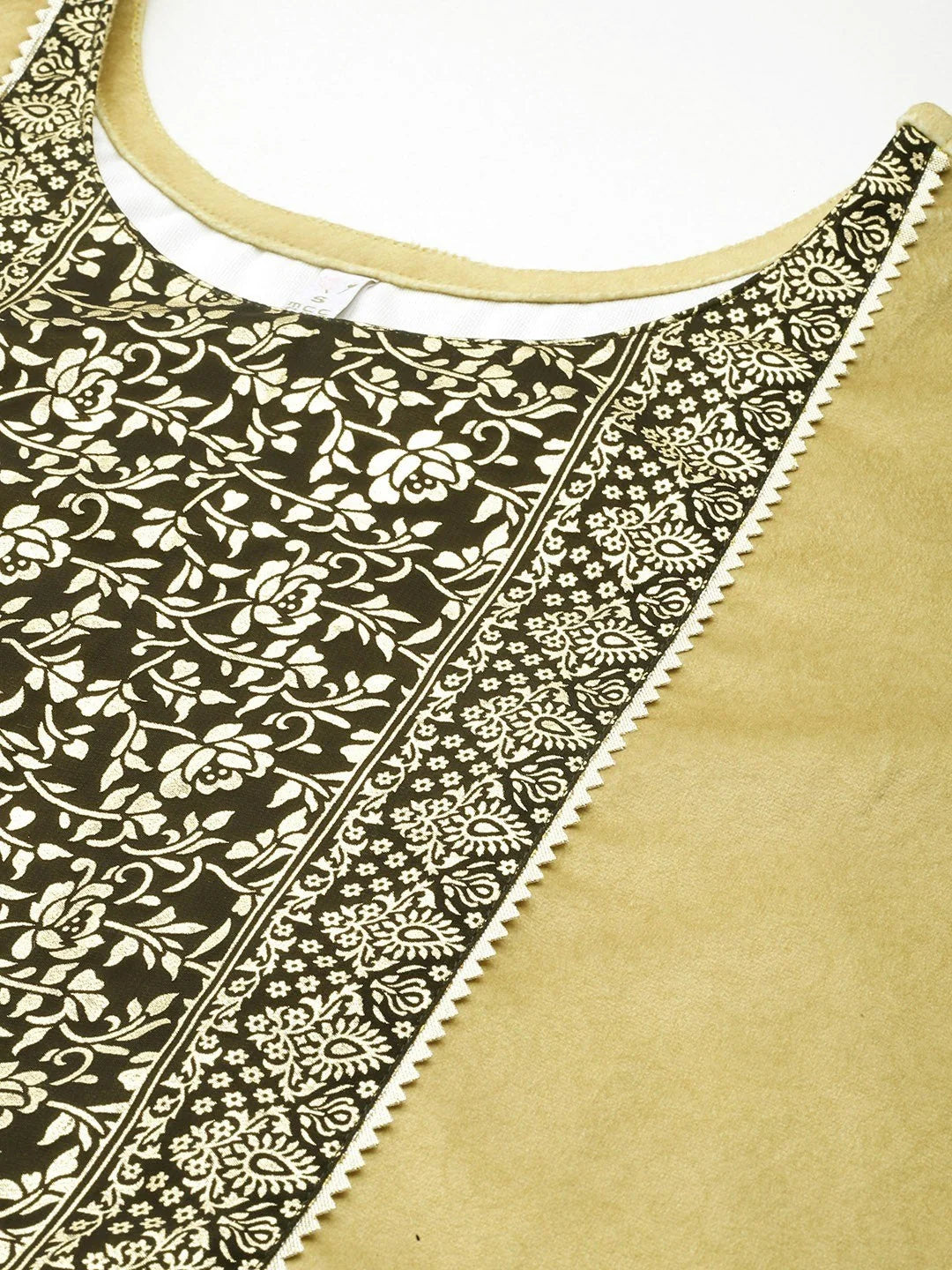 Floral Yoke Design Gotta Patti Velvet Kurta | Indian Kurtis - AHKUVLGP