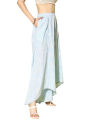 Women Off White & Blue Floral Printed Flared Ethnic Palazzos-AHPZCOKH-15023