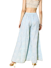 Women Off White & Blue Floral Printed Flared Ethnic Palazzos-AHPZCOKH-15023