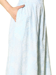 Women Off White & Blue Floral Printed Flared Ethnic Palazzos-AHPZCOKH-15023