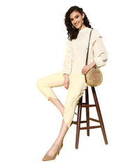 Beige Floral Lace Insert Dhoti Pants-AHPZCOPL-15022