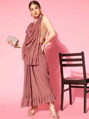 Rusty Rose & Golden Woven Design Ready to Wear Saree-AHSRBL-SET-1-FF