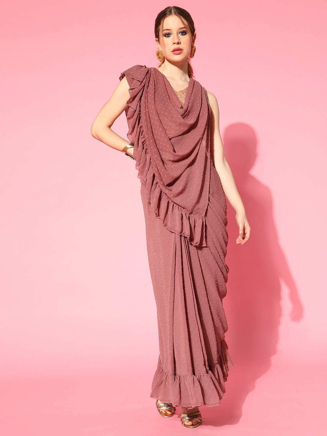 Rusty Rose Ready to Wear Saree | Indian Sarees
