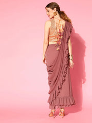 Rusty Rose & Golden Woven Design Ready to Wear Saree-AHSRBL-SET-1-FF