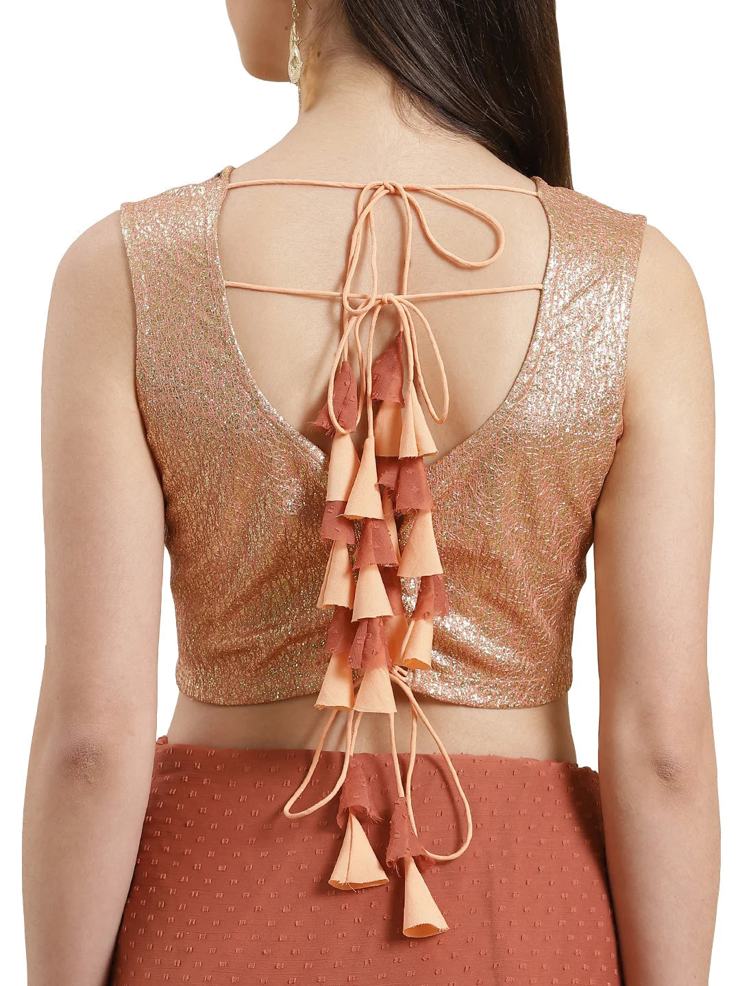 Rust Ruffled Saree Set | Ready to Wear Indian Sari