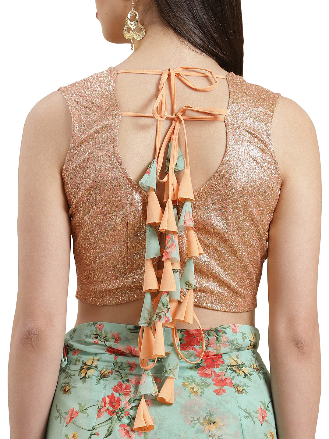 Green & Peach Printed Ready to Wear Indian Sari