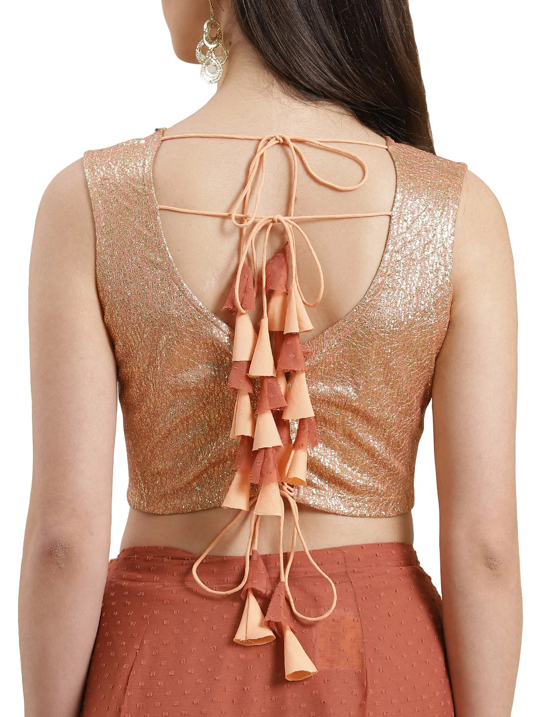 Rusty Brown Polyester Saree: Ready to Wear Indian Sari