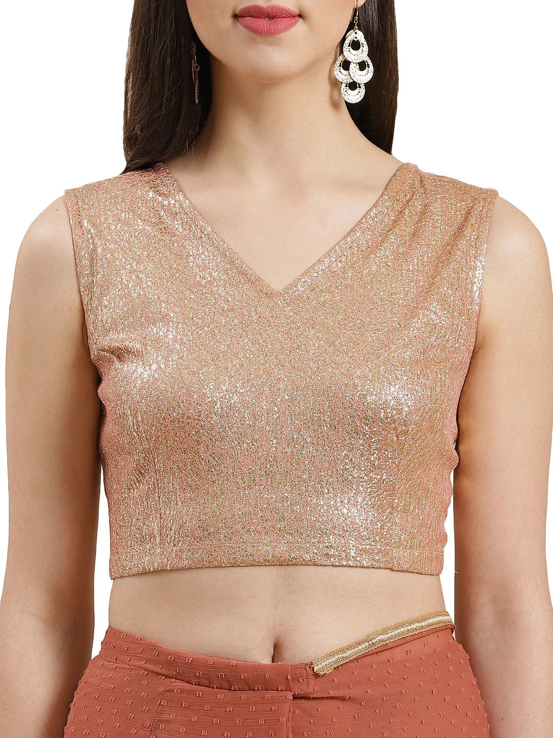 Rusty Brown Polyester Saree: Ready to Wear Indian Sari