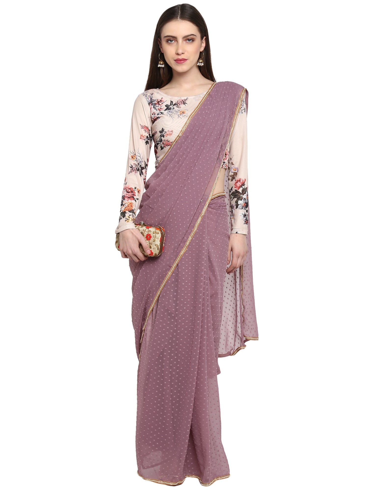 Mauve Georgette Saree - Ready to Wear | Indian Wedding Sarees