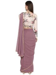 Women's Mauve Butta Georgette Ready to Wear Saree-AHSRBL-SET-5