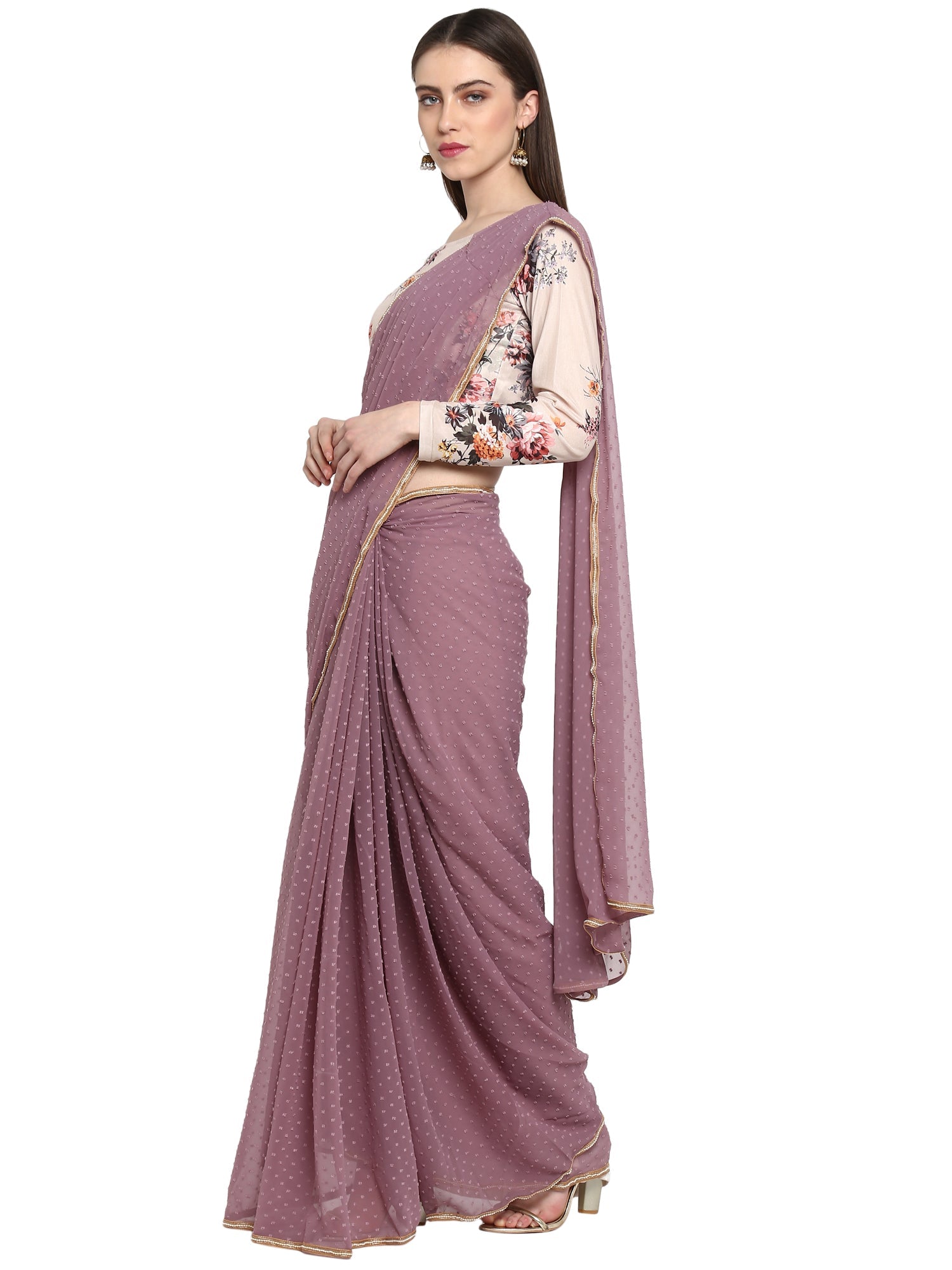 Mauve Georgette Saree - Ready to Wear | Indian Wedding Sarees
