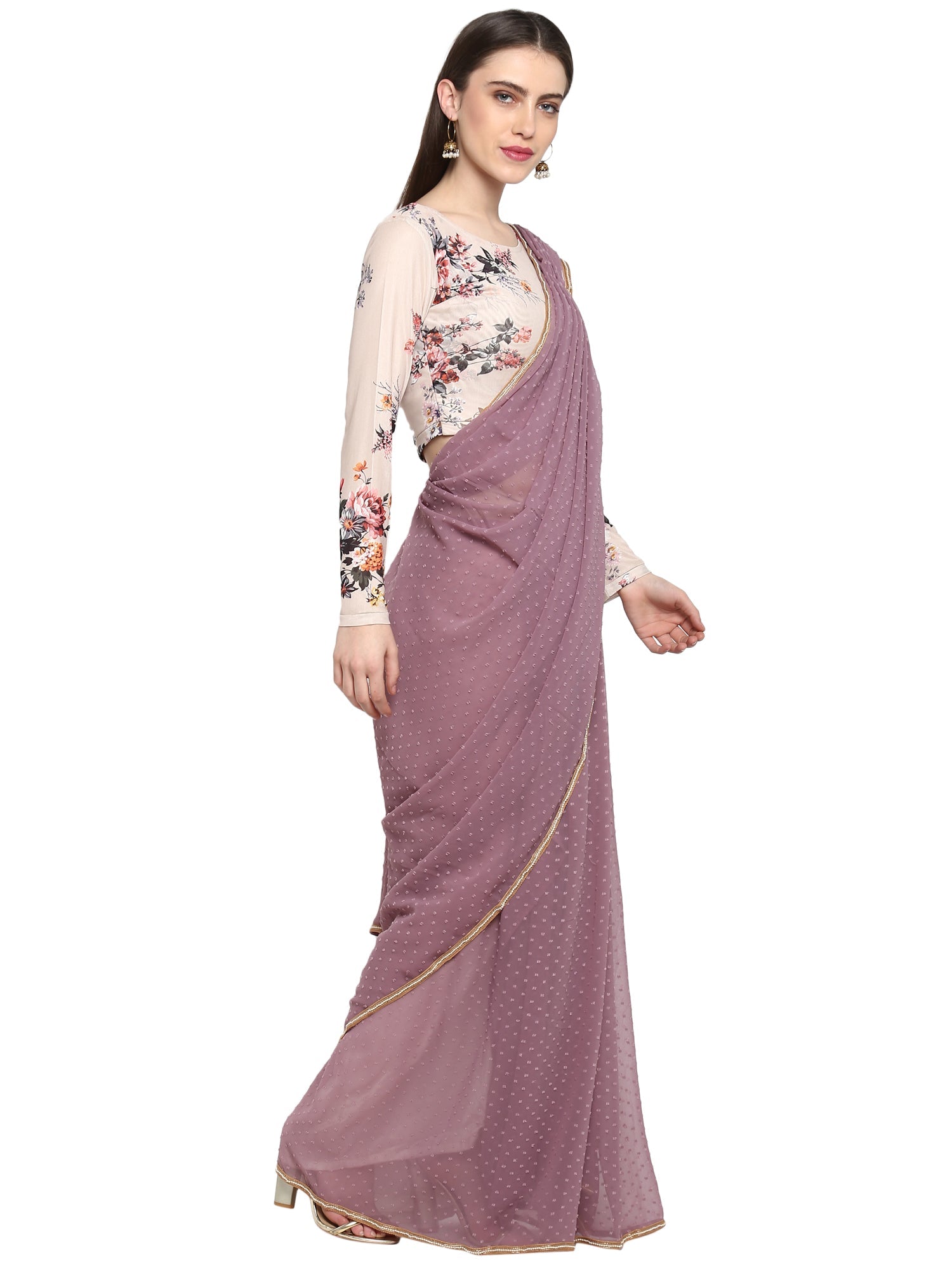 Mauve Georgette Saree - Ready to Wear | Indian Wedding Sarees