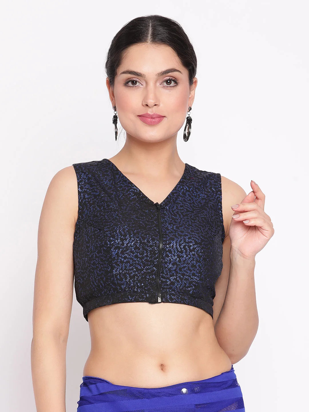 Blue & Black Striped Ready to Wear Indian Sari