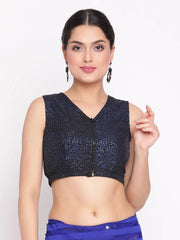 Blue & Black Striped Net Ready to Wear Saree Set-AHSRBLBT-SET-21-FF