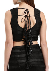 Black Self-Striped Ruffled Ready to Wear Saree-AHSRBLBT-SET-6