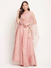 Rusty Rose Chanderi Gold Foil Print Lehenga Choli With Dupatta-AHTPDUSK-COMBO-394-FF