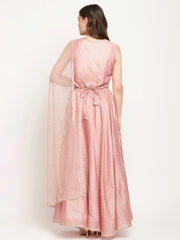 Rusty Rose Chanderi Gold Foil Print Lehenga Choli With Dupatta-AHTPDUSK-COMBO-394-FF