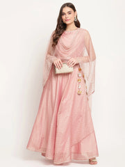 Rusty Rose Chanderi Gold Foil Print Lehenga Choli With Dupatta-AHTPDUSK-COMBO-394-FF