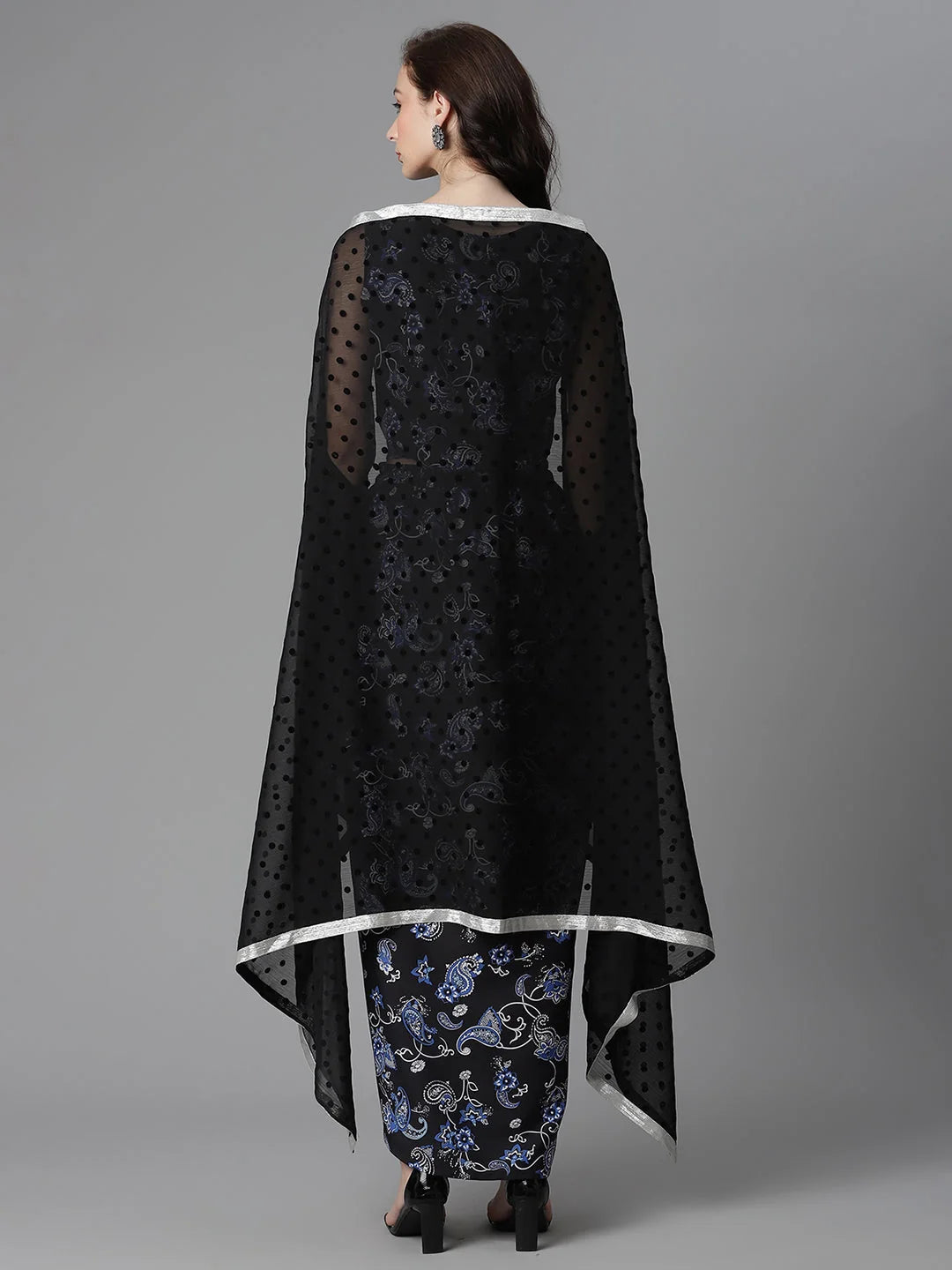 Black Digital Print Top & Skirt with Shrug | Women's Lehenga