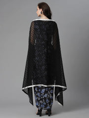 Black Digital Print Top Skirt With Shrug-AHTPDUSK-COMBO-333-FF