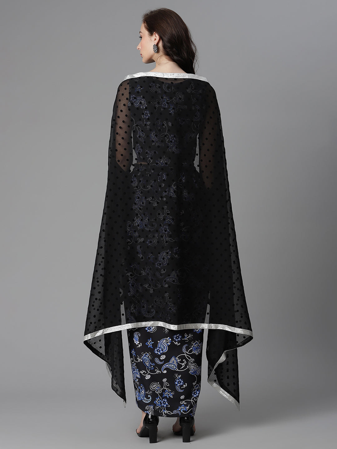 Black Digital Print Top & Skirt with Shrug | Women's Lehenga