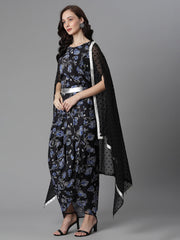 Black Digital Print Top Skirt With Shrug-AHTPDUSK-COMBO-333-FF