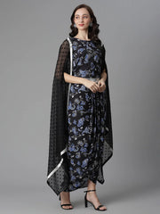 Black Digital Print Top Skirt With Shrug-AHTPDUSK-COMBO-333-FF