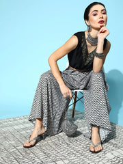 Black Crepe Printed Top Palazzo Set-AHTPPZ-COMBO-379-FF